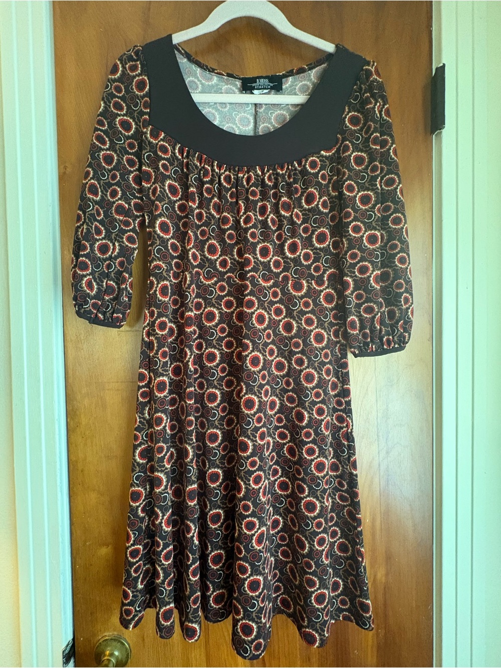 Tailor B. Moss Black Midi Dress with Brown and Rust Floral Circles